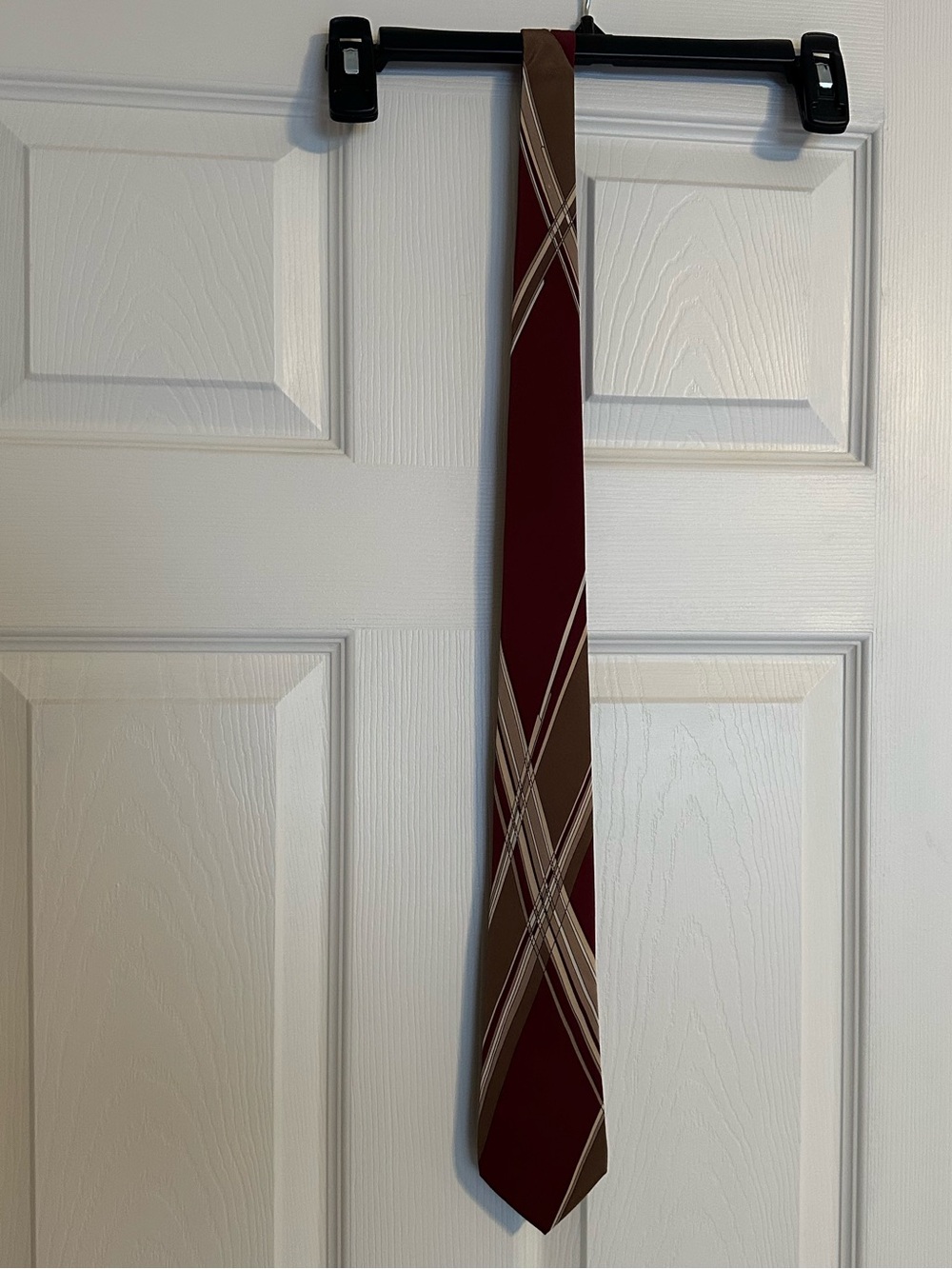 Pancaldi Burgundy Tie with Brown Diagonal Stripes